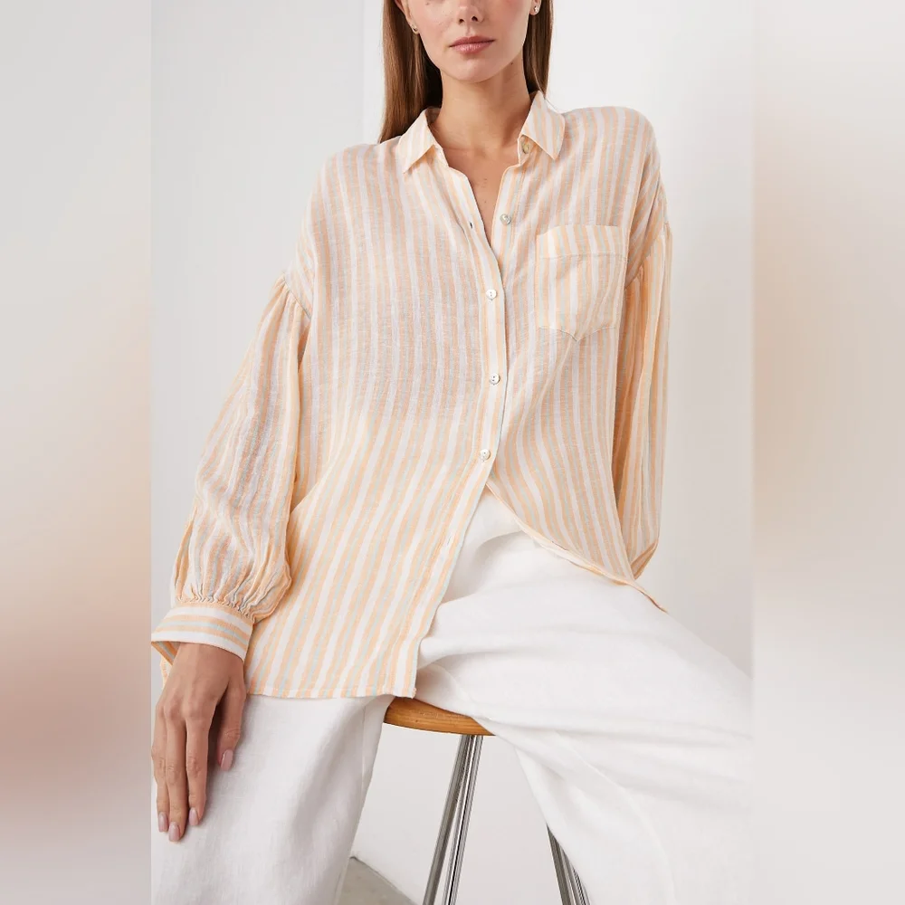 RAILS Clio Clementine Stripe Top Blouse Linen Eco XL Oversized NWT - Picture 2 of 6